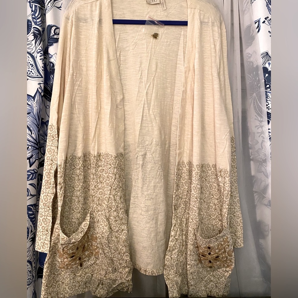 LOGO by Lori Goldstein Open Front Cardigan with Embellishments